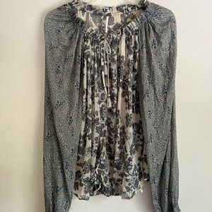 Free People Mixed Print Tassel Ties Hendrix Peasant Top